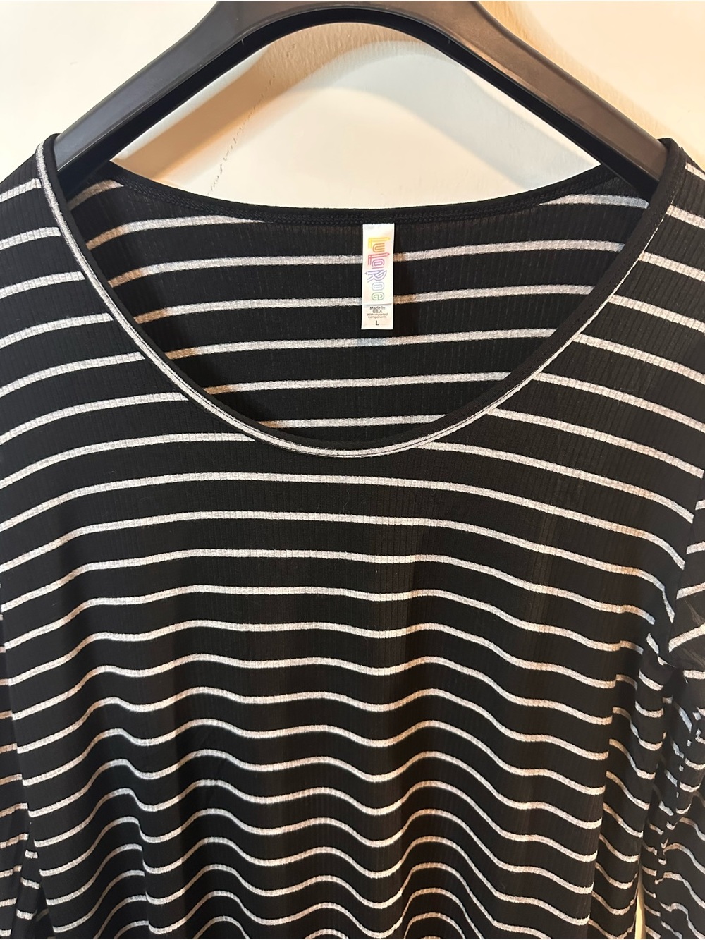 LuLaRoe Black and White Striped Long Sleeve Top L